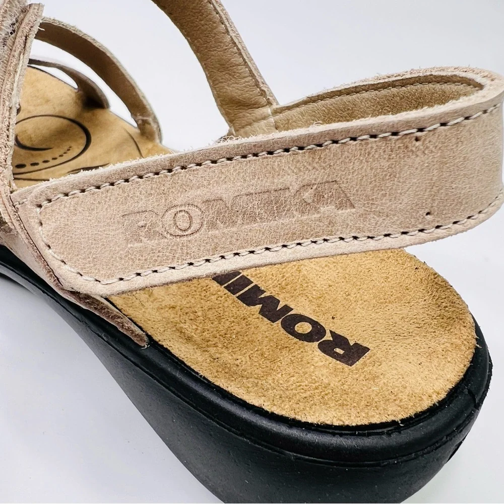Romika Ibiza 103 Tan/Gold Leather  Hook & Loop Closure Slip On Sandals